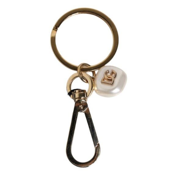 Pre Loved dolce & gabbana Pearl Keychain with Clasp Women Gold Keychains